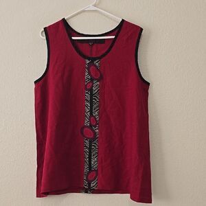 Deep Red Tank Top with Decorative Panel and Black Trim